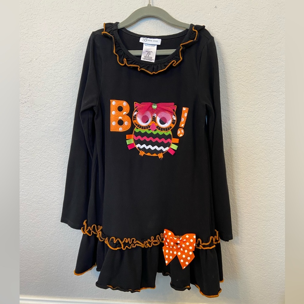 Bonnie Jean Size 8 Black Boo Owl Halloween T-shirt Dress